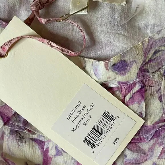 Love Shack Fancy Magenta Starlight Julio Silk Midi Dress Size XXS - Picture 12 of 13